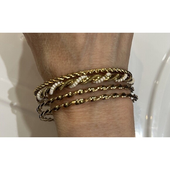 Set Of 4 VTG Rope Twist Gold Tone Bangle Bracelets Solid Stacking Estate - Picture 1 of 10